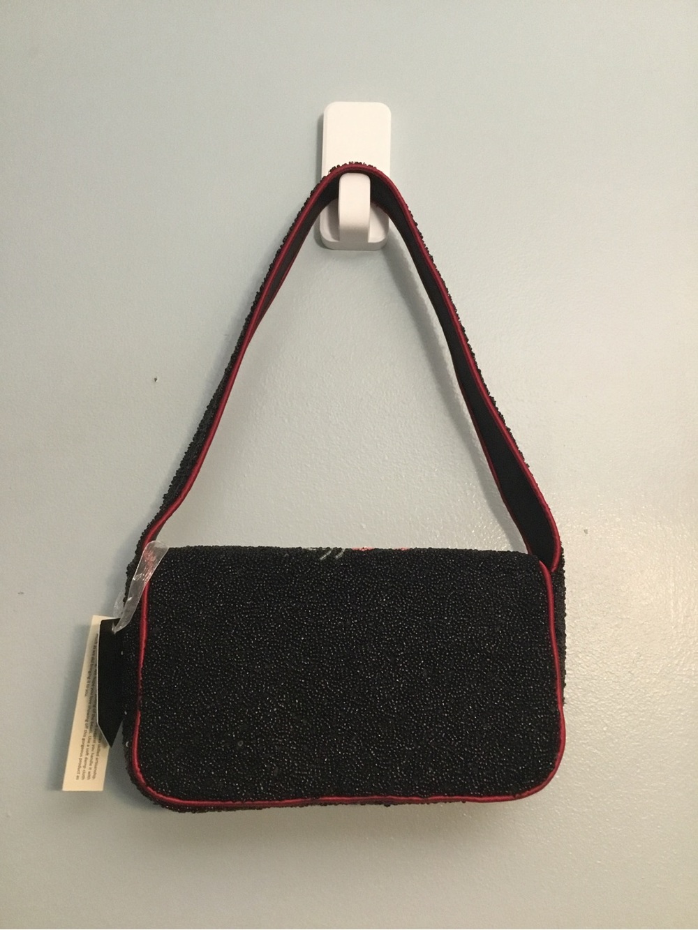 Beaded Black Shoulder Bag with Red Dragon Embroidery NO BRAND - Picture 12 of 15